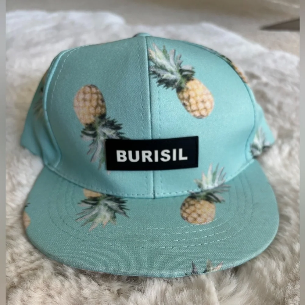 NWT Kid’s Burisil Snapback Hat Teal Multicolor Adjustable Pineapple Cap 6 Panel